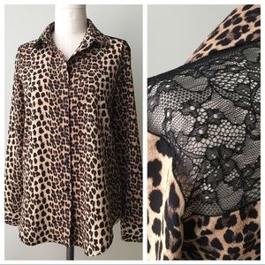 ZARA Leopard Print Lace Back Blouse Size Small